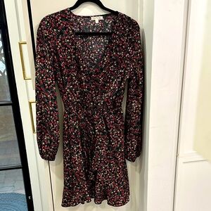 Nine Britton Black Ditsy Floral Long Sleeve Wrap Style Dress